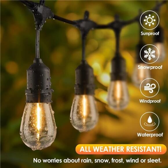 96FT LED Outdoor String Lights, Dimmable Waterproof Patio Lights with 30+3 Bulbs - Picture 2 of 7